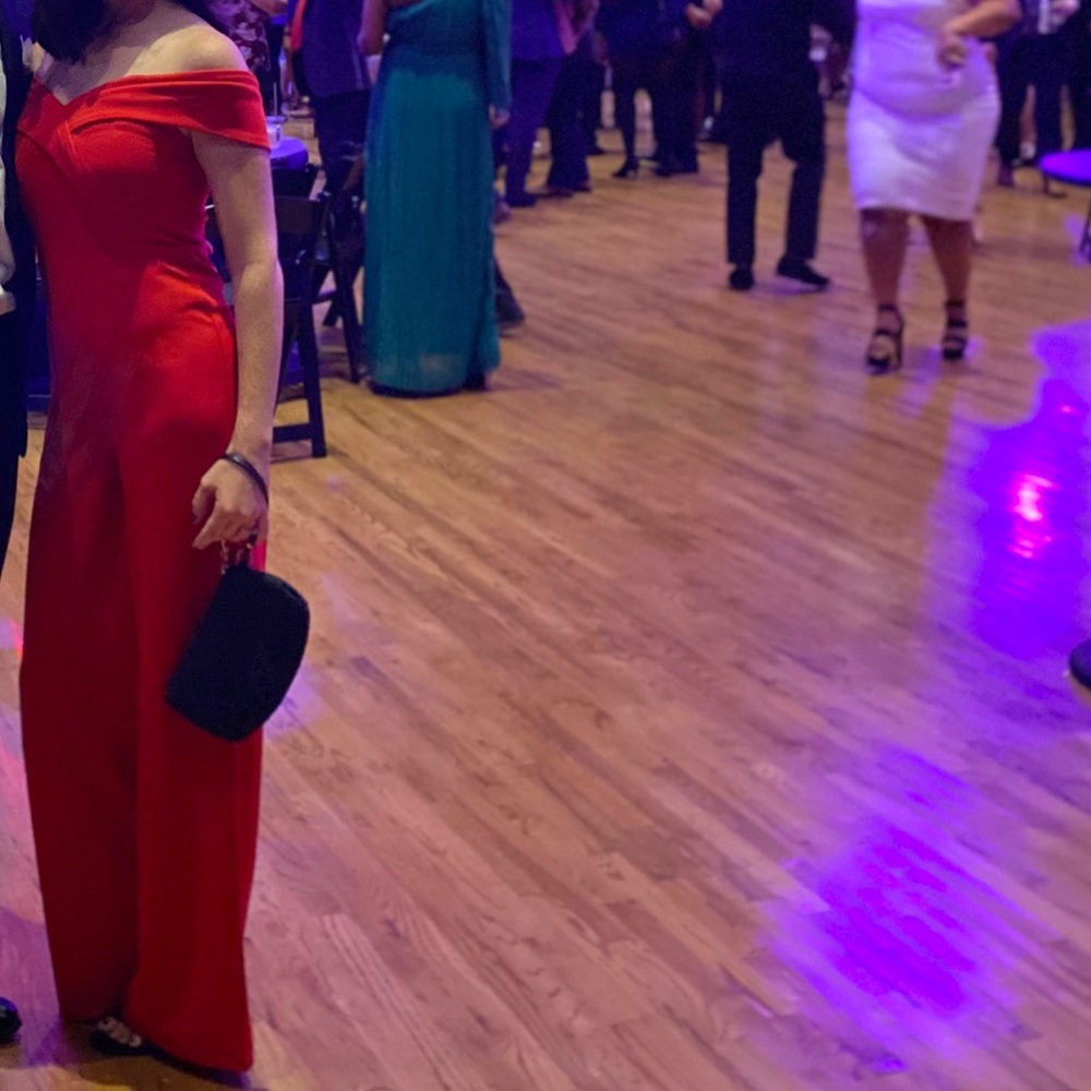 Red formal holiday jumpsuit